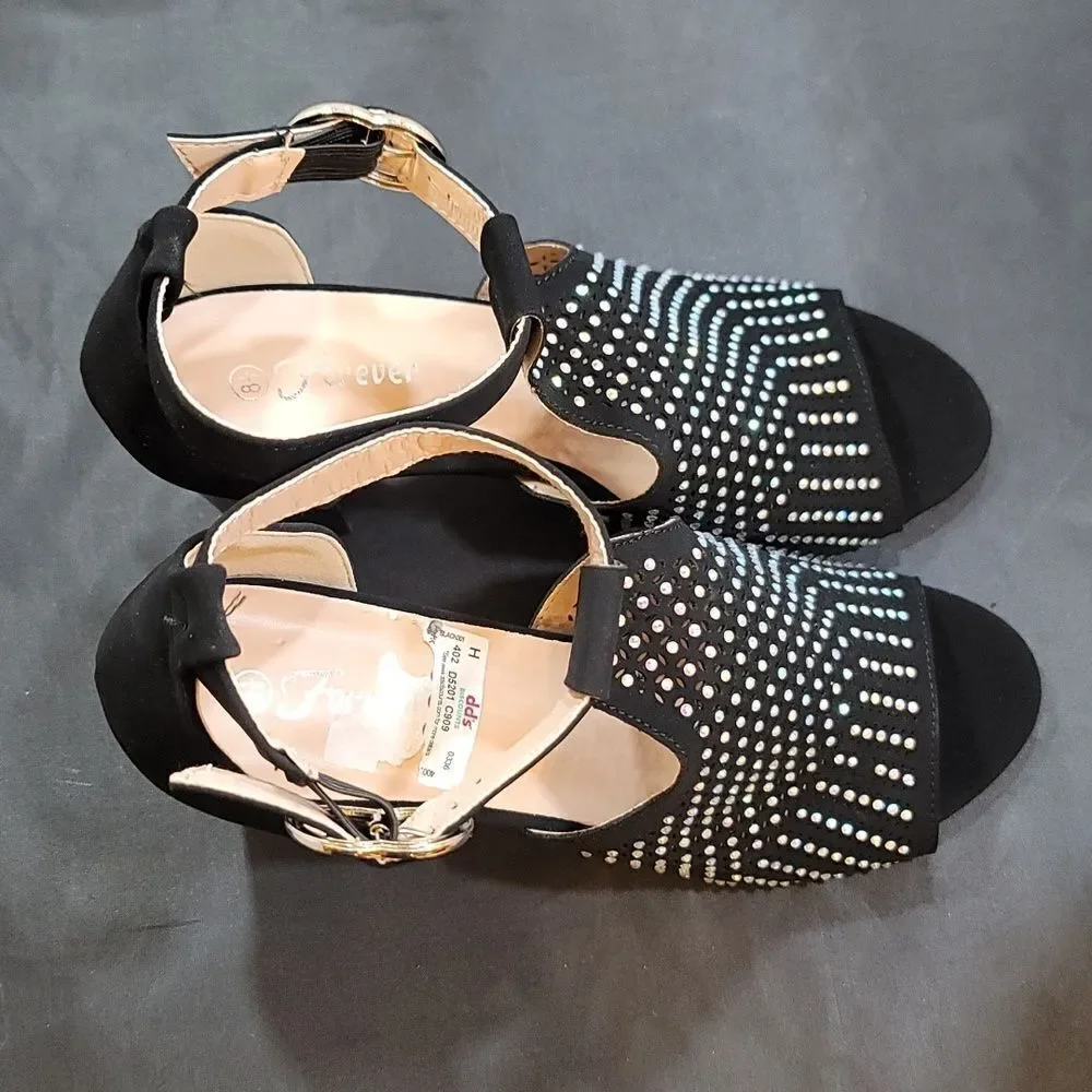 BRAND NEW FOREVER T-STRAP SHINY STUDDED EMBELLISHMENTS OPEN TOE BOOTIE